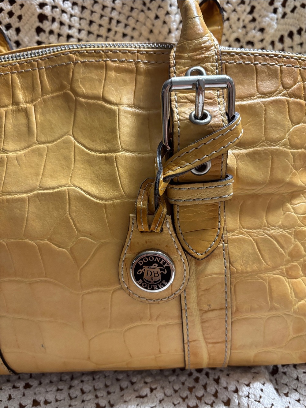 Vintage Dooney & Bourke Mustard Yellow Croc-Embossed Leather Shoulder Bag